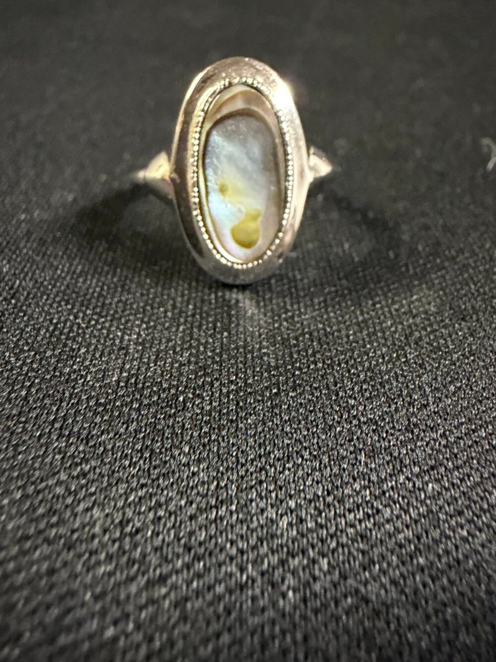 Vintage Avon Abalone Shell Ring Silver Tone Oval Adjustable Statement Ring